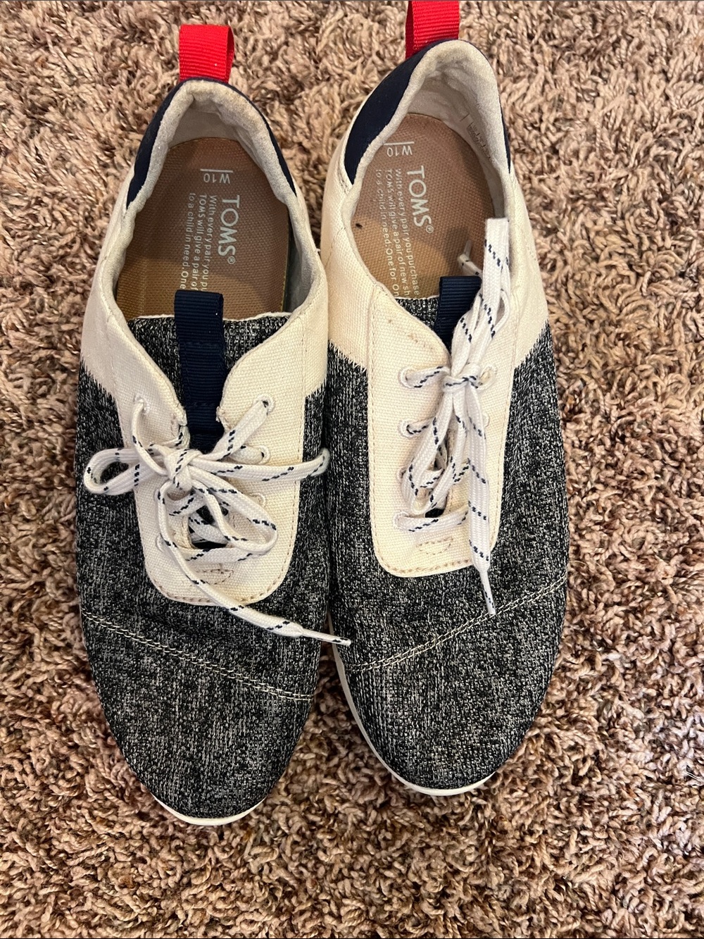 Toms Women’s Navy, Cream, and Black Canvas Lace-Up Sneakers
